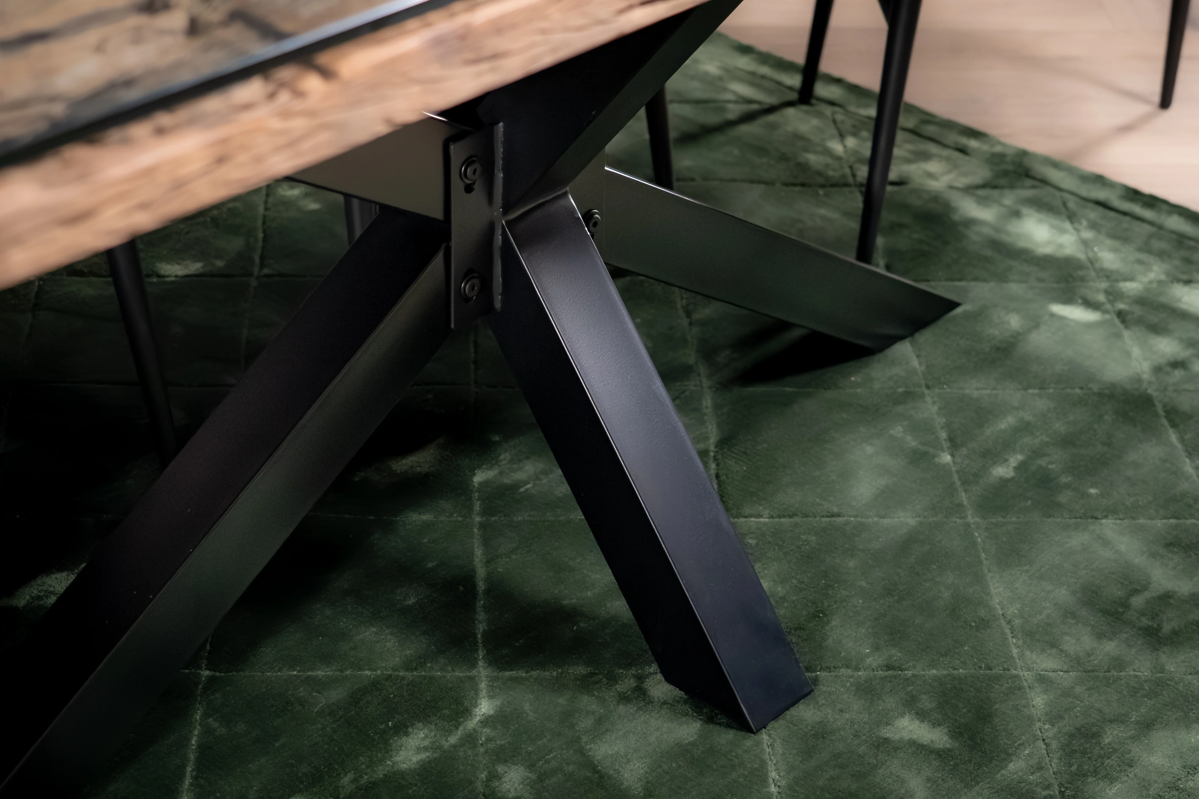 Recycled Wood Dining Table 220cm – Forest Glass Top Spider Frame I 90 cm wide - Image 8