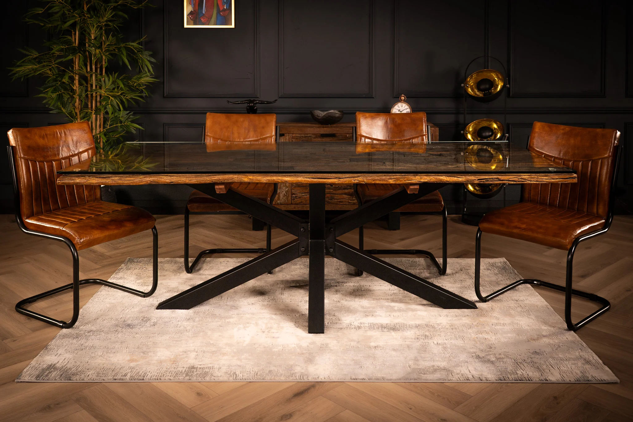 Recycled Wood Dining Table 220cm – Forest Glass Top Spider Frame - Image 8