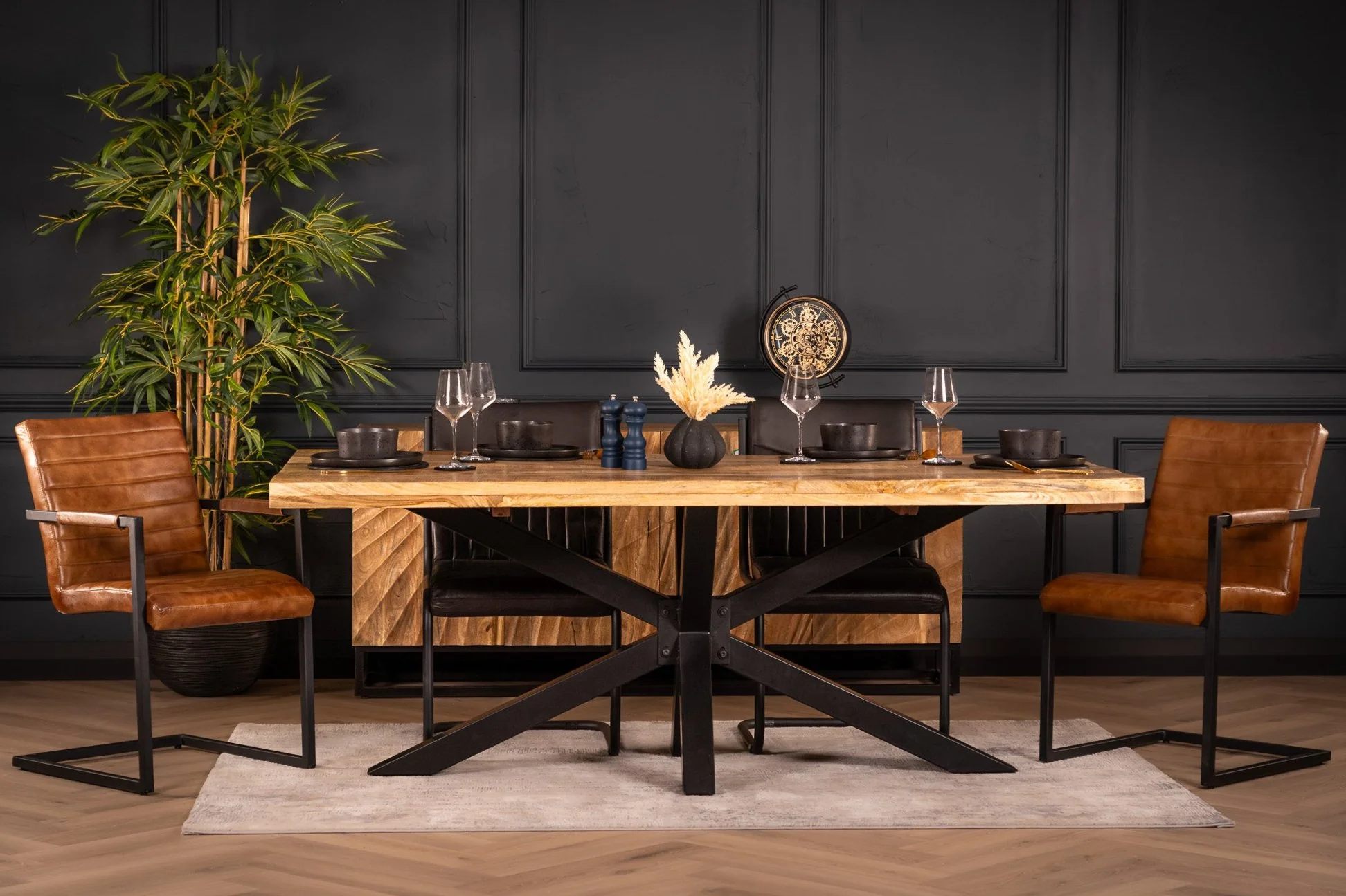 Solid Mango Wood Dining Table 200cm – Galaxie Spider Frame - Image 4