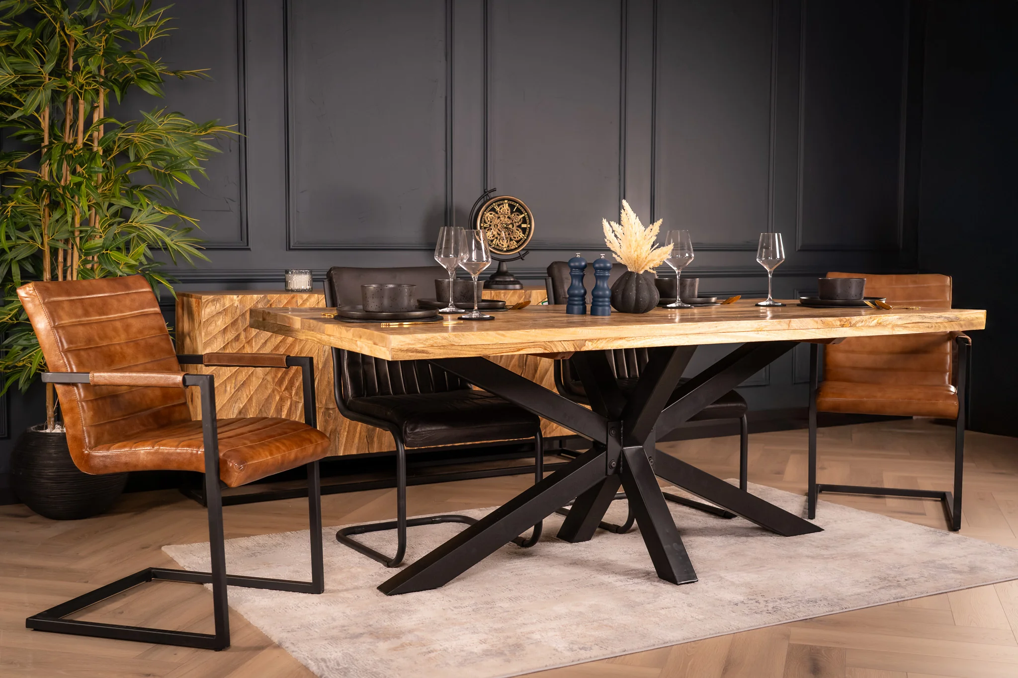 Solid Mango Wood Dining Table 200cm – Galaxie Spider Frame - Image 5