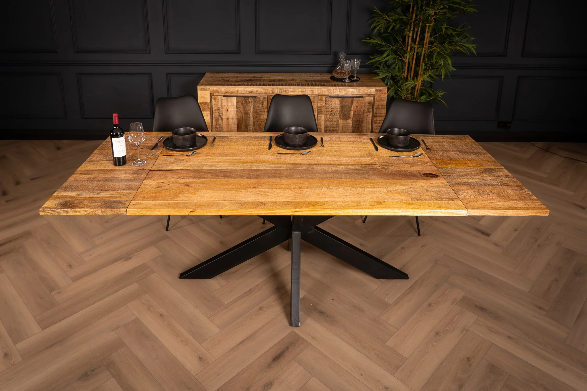 Solid Mango Wood Extendable Dining Table 160-240cm – Galaxie Spider Frame - Image 4