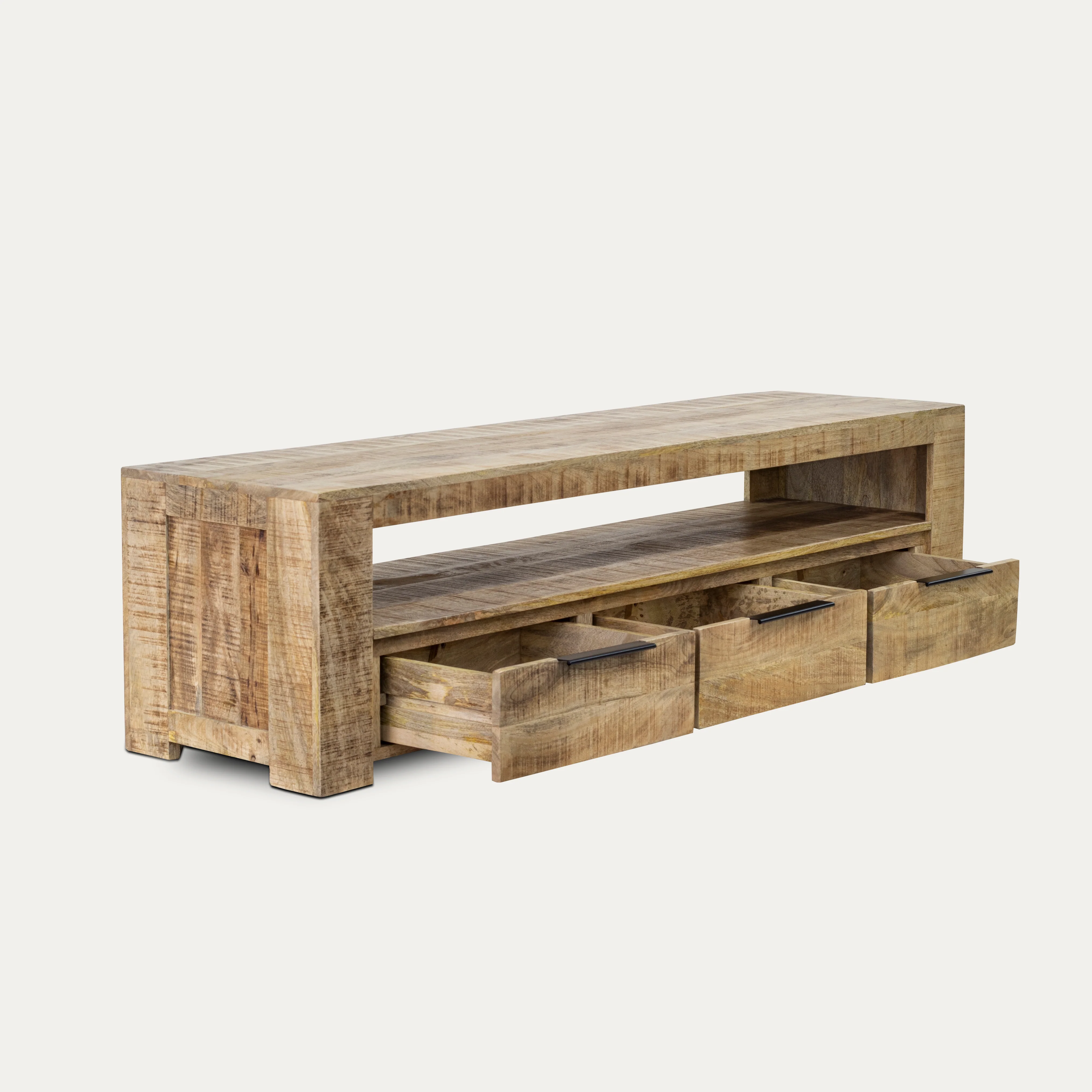 Solid Mango Wood TV Unit 170 cm – Woodland 3 Drawer Natural Brown - Image 10