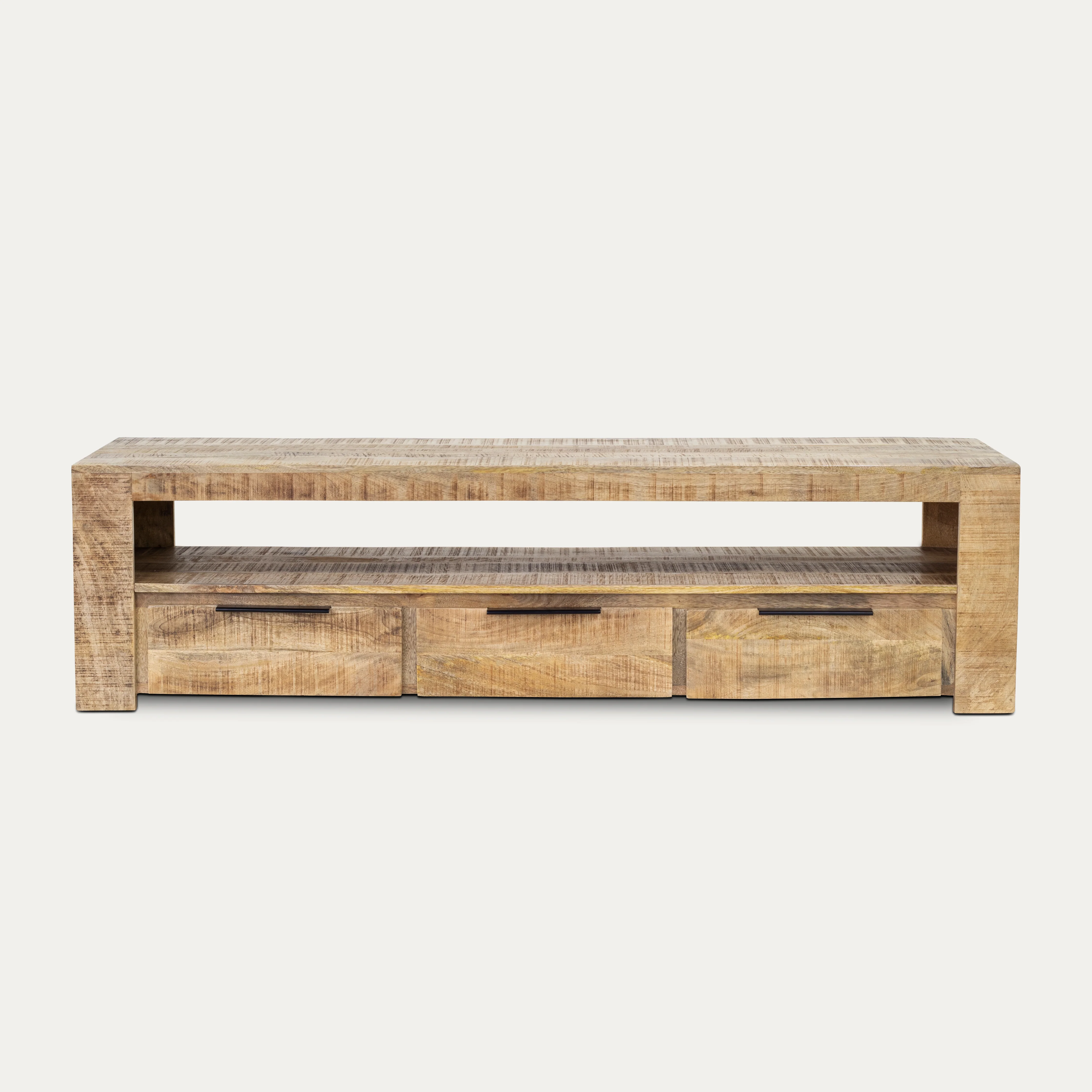 Solid Mango Wood TV Unit 170 cm – Woodland 3 Drawer Natural Brown - Image 8