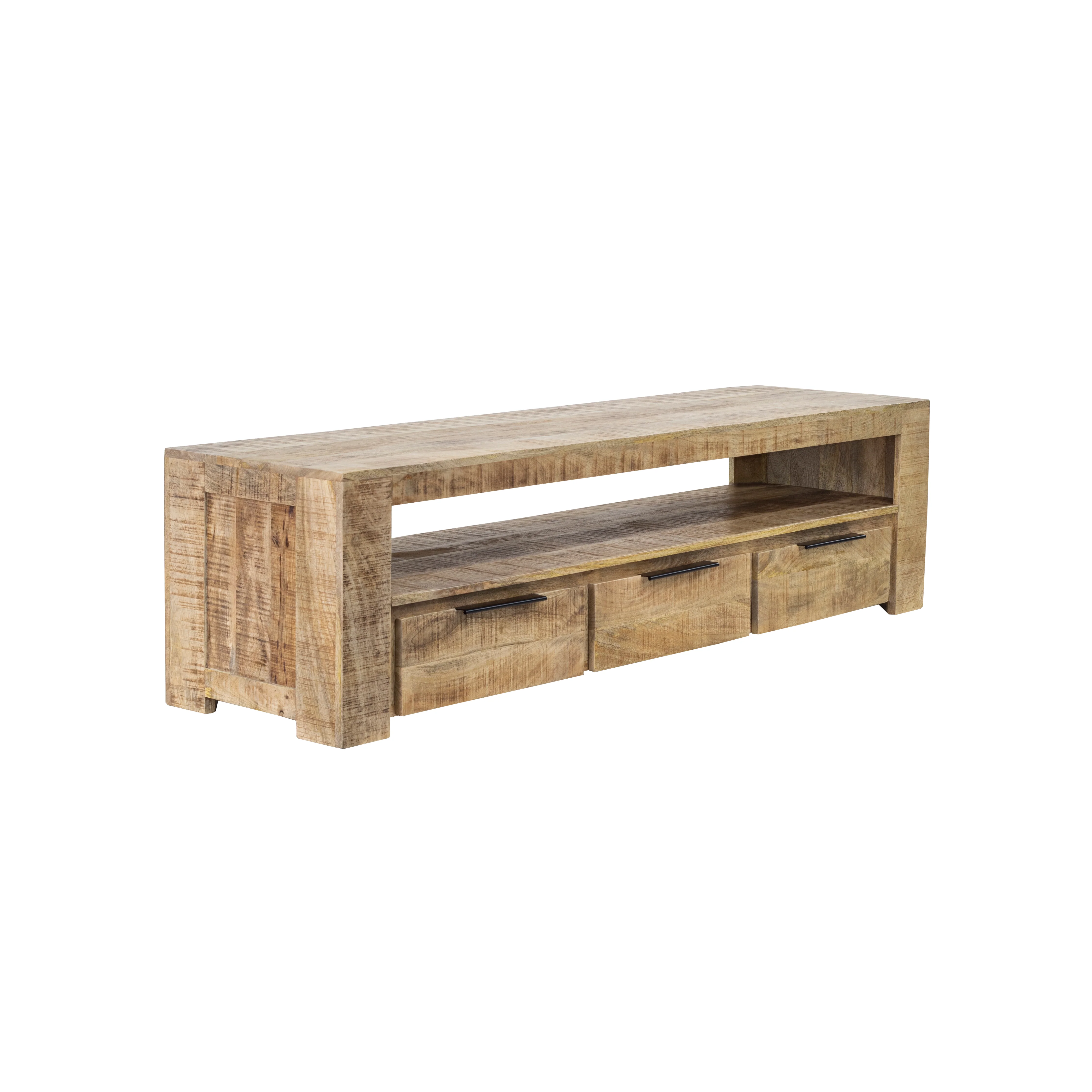 Solid Mango Wood TV Unit 170 cm – Woodland 3 Drawer Natural Brown - Image 9