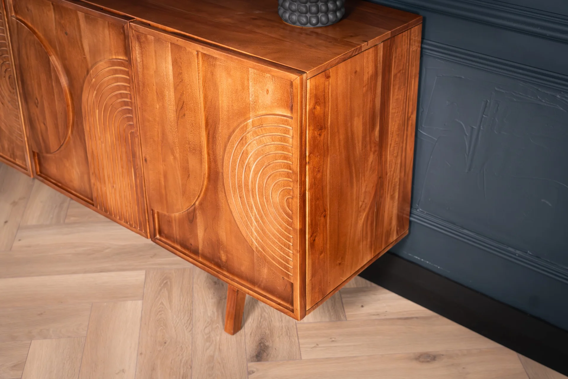Solid Acacia Wood Sideboard 200 cm with Carved Circular Front – Manhattan - Image 7