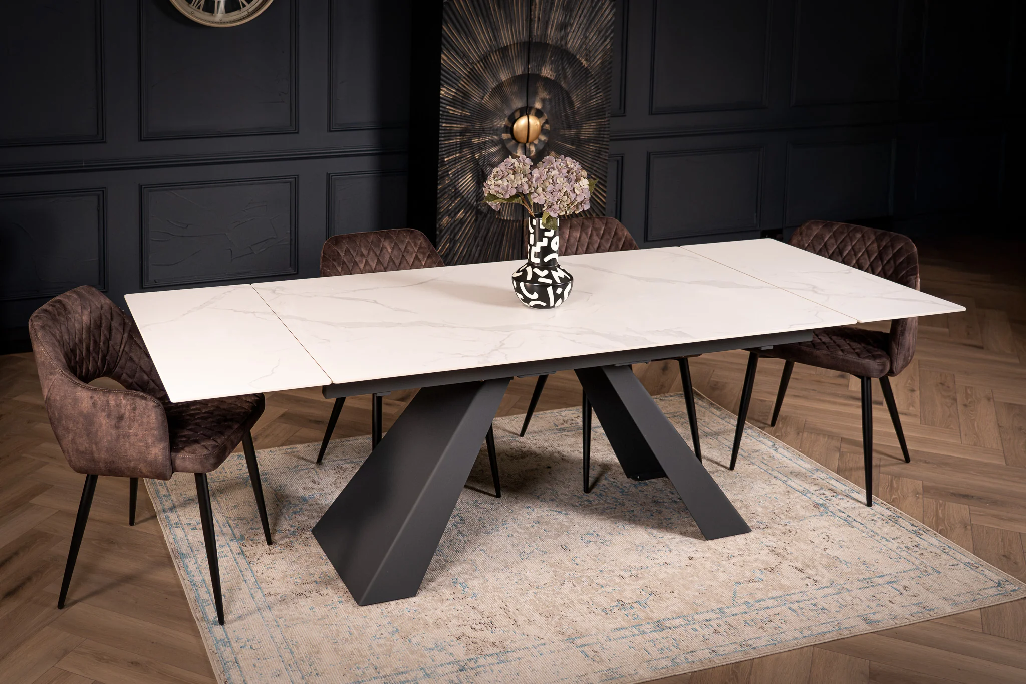 Extendable Sintered Stone Dining Table 160-240cm – Oasis White Marble - Image 3