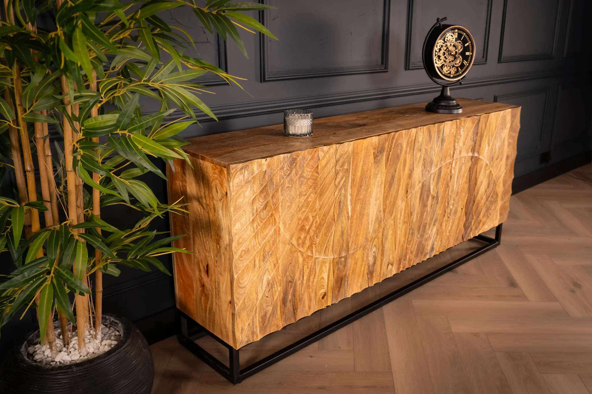 Solid Mango Wood Sideboard Natural Brown 177 cm – Scorpion 3D Carved Fronts - Image 3