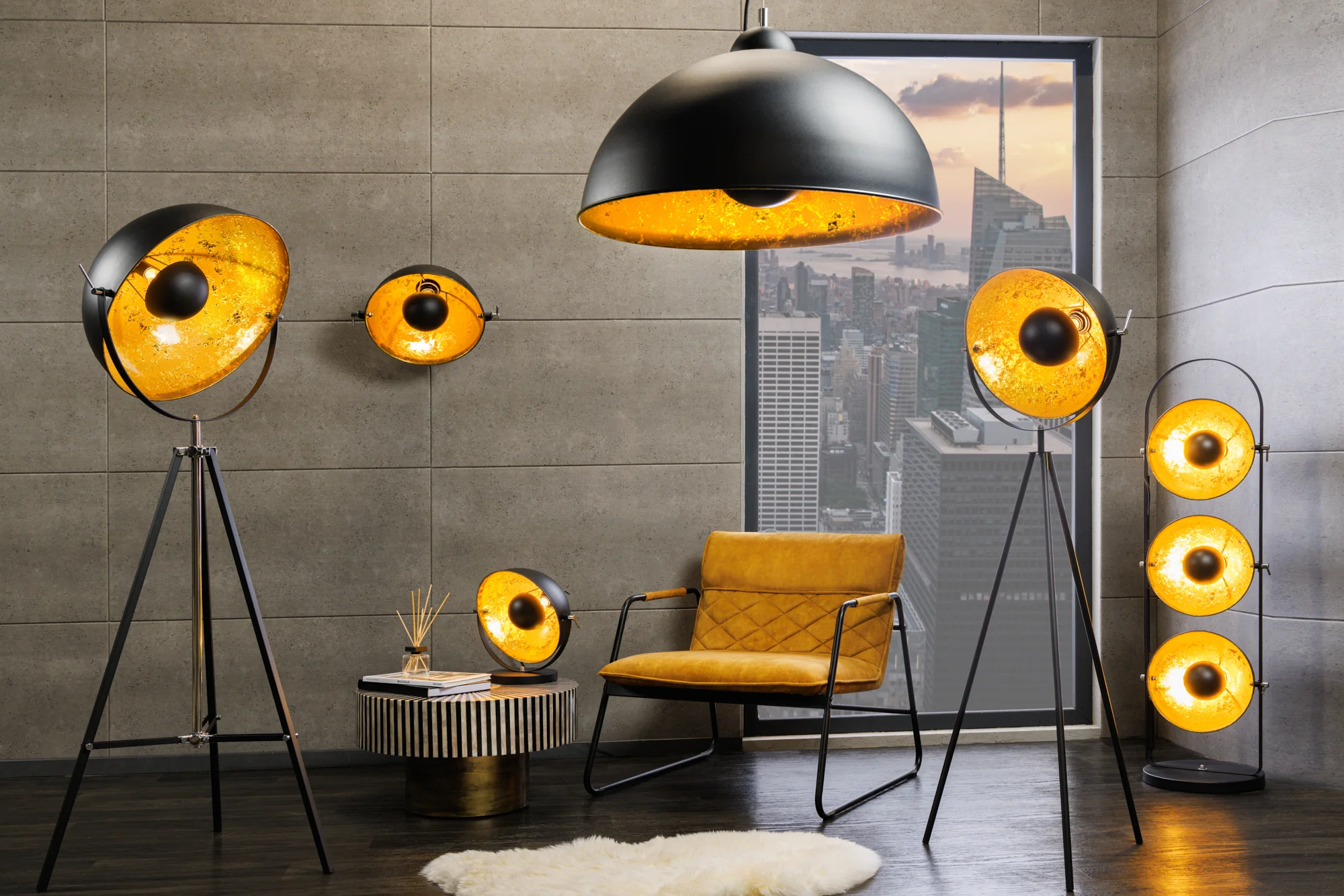 Industrial Wall Lamp 38 cm Black with Gold Leaf and Tiltable Shade – Studio - Image 3