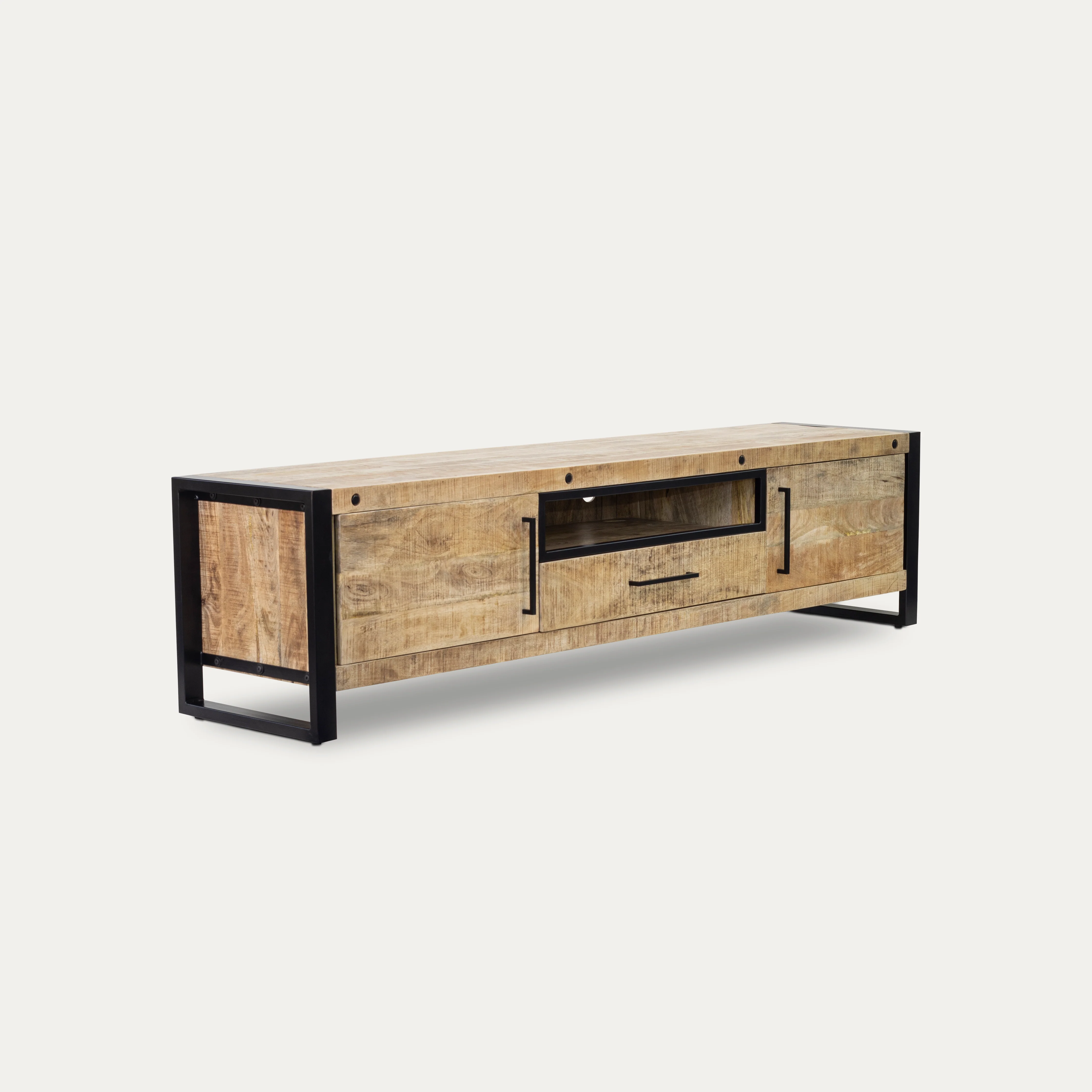 Solid Mango Wood TV unit and Black Metal Frame 200 cm – Iron Industrial - Image 10